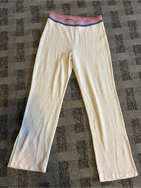 Anthropologie Cream Wide-Leg Pants with Pink & Blue Waistband